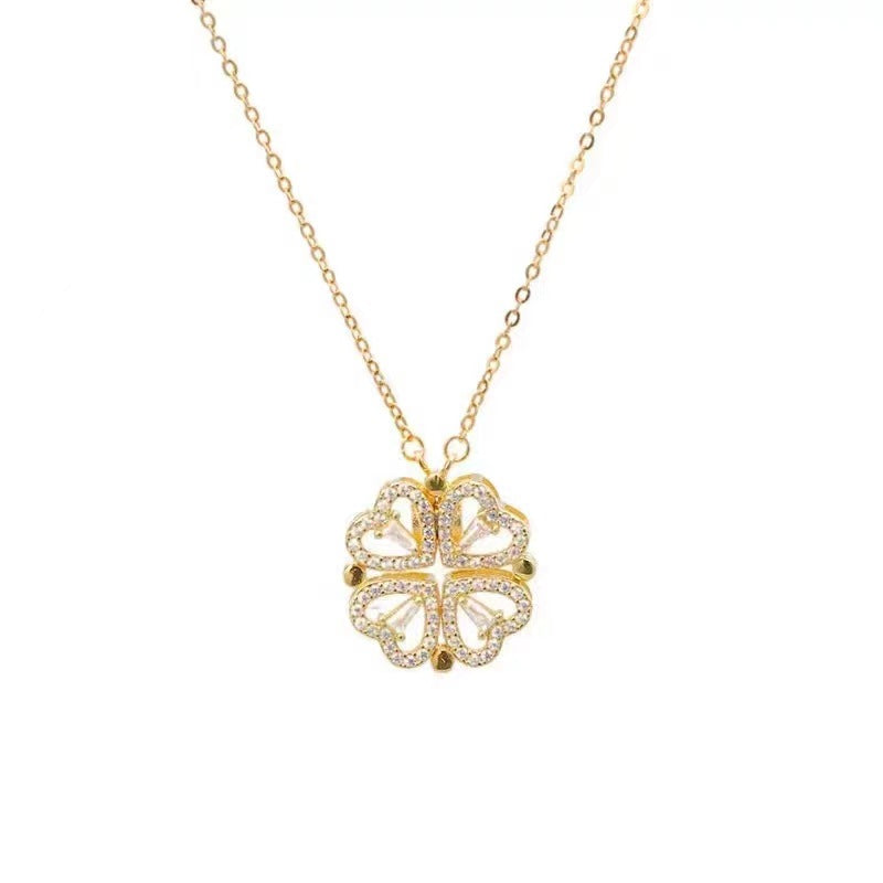Sterling Silver Heart Clover Two-Wear Necklace